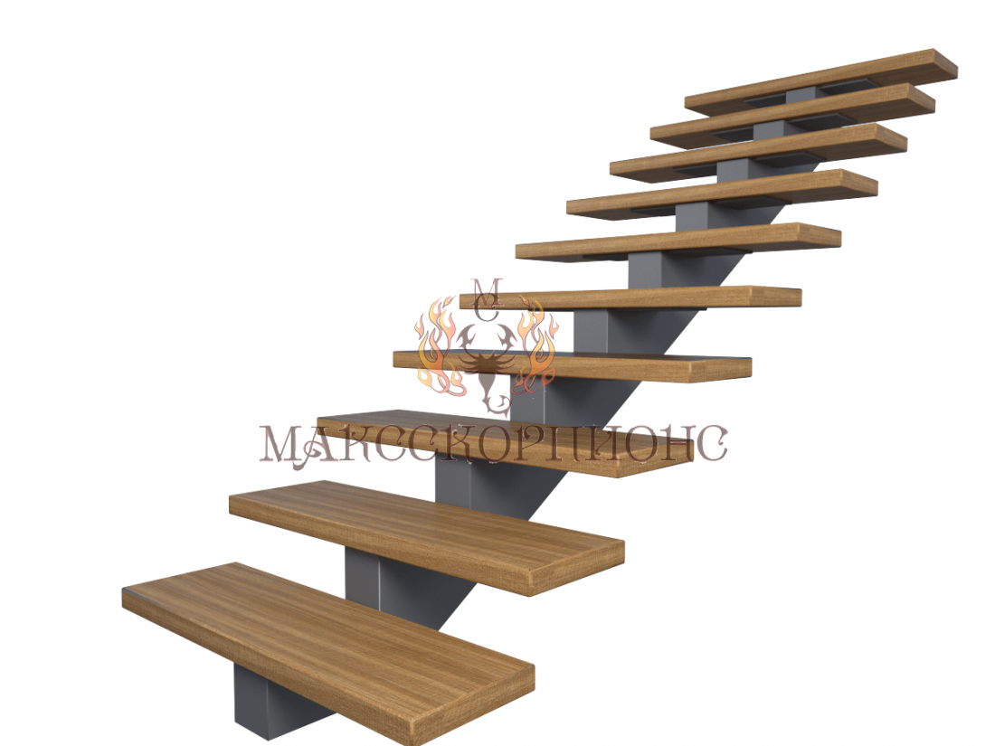 металлический косоур для лестницы из листовой стали 8 мм собранной в короб, опорная пластина 8 (10) мм